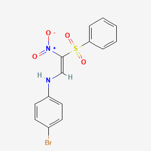 molecular formula C14H11BrN2O4S B2778150 N-[(E)-2-(benzenesulfonyl)-2-nitroethenyl]-4-bromoaniline CAS No. 321433-86-7