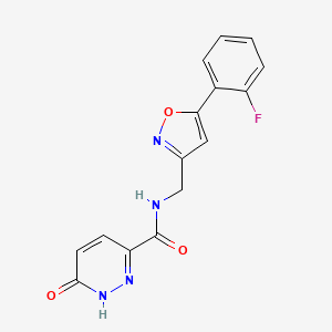 molecular formula C15H11FN4O3 B2778151 N-((5-(2-fluorophenyl)isoxazol-3-yl)methyl)-6-oxo-1,6-dihydropyridazine-3-carboxamide CAS No. 1208650-99-0