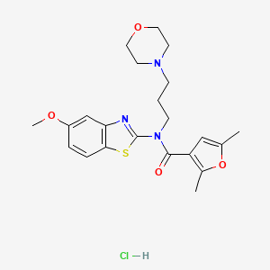 molecular formula C22H28ClN3O4S B2778171 N-(5-METHOXY-1,3-BENZOTHIAZOL-2-YL)-2,5-DIMETHYL-N-[3-(MORPHOLIN-4-YL)PROPYL]FURAN-3-CARBOXAMIDE HYDROCHLORIDE CAS No. 1351610-32-6