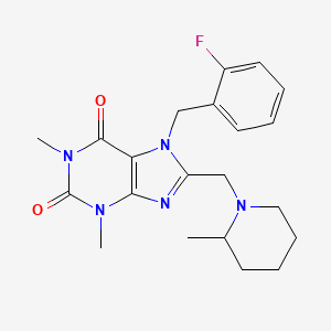 molecular formula C21H26FN5O2 B2778203 7-[(2-Fluorophenyl)methyl]-1,3-dimethyl-8-[(2-methylpiperidin-1-yl)methyl]purine-2,6-dione CAS No. 851939-35-0