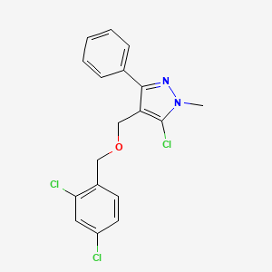 molecular formula C18H15Cl3N2O B2778277 5-chloro-4-{[(2,4-dichlorobenzyl)oxy]methyl}-1-methyl-3-phenyl-1H-pyrazole CAS No. 318248-48-5