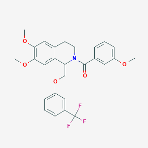 molecular formula C27H26F3NO5 B2778285 (6,7-dimethoxy-1-((3-(trifluoromethyl)phenoxy)methyl)-3,4-dihydroisoquinolin-2(1H)-yl)(3-methoxyphenyl)methanone CAS No. 486452-25-9