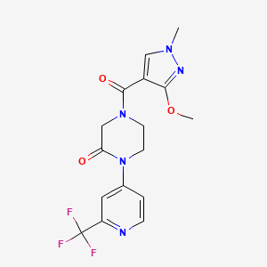 molecular formula C16H16F3N5O3 B2778292 4-(3-methoxy-1-methyl-1H-pyrazole-4-carbonyl)-1-[2-(trifluoromethyl)pyridin-4-yl]piperazin-2-one CAS No. 2380143-97-3