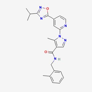 molecular formula C23H24N6O2 B2778294 5-methyl-N-[(2-methylphenyl)methyl]-1-{4-[3-(propan-2-yl)-1,2,4-oxadiazol-5-yl]pyridin-2-yl}-1H-pyrazole-4-carboxamide CAS No. 1251598-20-5