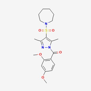 molecular formula C20H27N3O5S B2778296 1-{[1-(2,4-dimethoxybenzoyl)-3,5-dimethyl-1H-pyrazol-4-yl]sulfonyl}azepane CAS No. 1019105-55-5