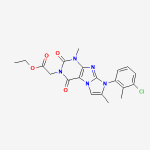 molecular formula C20H20ClN5O4 B2778300 ethyl 2-(8-(3-chloro-2-methylphenyl)-1,7-dimethyl-2,4-dioxo-1H-imidazo[2,1-f]purin-3(2H,4H,8H)-yl)acetate CAS No. 887467-61-0