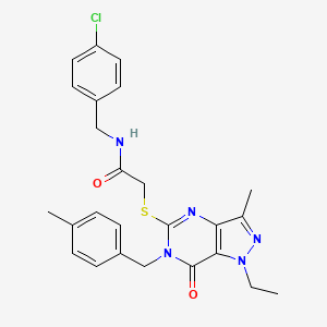 molecular formula C25H26ClN5O2S B2778331 N-(4-chlorobenzyl)-2-((1-ethyl-3-methyl-6-(4-methylbenzyl)-7-oxo-6,7-dihydro-1H-pyrazolo[4,3-d]pyrimidin-5-yl)thio)acetamide CAS No. 1358984-52-7