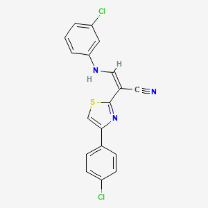 molecular formula C18H11Cl2N3S B2778387 (Z)-3-((3-chlorophenyl)amino)-2-(4-(4-chlorophenyl)thiazol-2-yl)acrylonitrile CAS No. 476676-21-8
