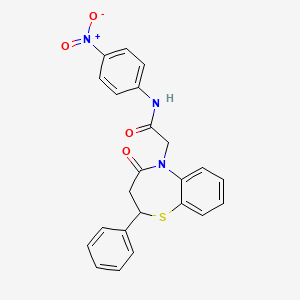 molecular formula C23H19N3O4S B2778388 N-(4-nitrophenyl)-2-(4-oxo-2-phenyl-2,3,4,5-tetrahydro-1,5-benzothiazepin-5-yl)acetamide CAS No. 847486-12-8