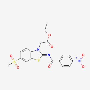 molecular formula C19H17N3O7S2 B2778408 ethyl 2-[(2Z)-6-methanesulfonyl-2-[(4-nitrobenzoyl)imino]-2,3-dihydro-1,3-benzothiazol-3-yl]acetate CAS No. 865247-35-4