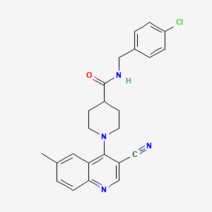 molecular formula C24H23ClN4O B2778410 N-[(4-Chlorophenyl)methyl]-1-(3-cyano-6-methylquinolin-4-YL)piperidine-4-carboxamide CAS No. 1359396-69-2