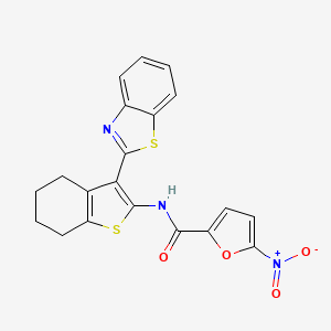 molecular formula C20H15N3O4S2 B2778481 N-[3-(1,3-benzothiazol-2-yl)-4,5,6,7-tetrahydro-1-benzothiophen-2-yl]-5-nitrofuran-2-carboxamide CAS No. 307510-77-6