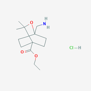 molecular formula C13H24ClNO3 B2778513 Ethyl1-(aminomethyl)-3,3-dimethyl-2-oxabicyclo[2.2.2]octane-4-carboxylatehydrochloride CAS No. 2248289-41-8