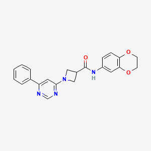 molecular formula C22H20N4O3 B2778514 N-(2,3-dihydro-1,4-benzodioxin-6-yl)-1-(6-phenylpyrimidin-4-yl)azetidine-3-carboxamide CAS No. 2034475-67-5