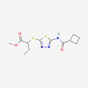 molecular formula C12H17N3O3S2 B2778532 Methyl 2-((5-(cyclobutanecarboxamido)-1,3,4-thiadiazol-2-yl)thio)butanoate CAS No. 1351649-50-7