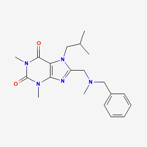 molecular formula C20H27N5O2 B2778543 1,3-Dimethyl-8-[[methyl-(phenylmethyl)amino]methyl]-7-(2-methylpropyl)purine-2,6-dione CAS No. 851941-58-7