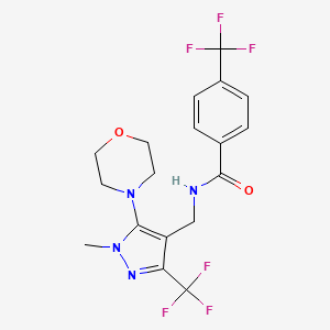 molecular formula C18H18F6N4O2 B2778547 N-{[1-methyl-5-morpholino-3-(trifluoromethyl)-1H-pyrazol-4-yl]methyl}-4-(trifluoromethyl)benzenecarboxamide CAS No. 956754-50-0