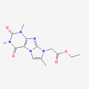 molecular formula C13H15N5O4 B2778566 Ethyl 2-(1,7-dimethyl-2,4-dioxo-1,3,5-trihydro-4-imidazolino[1,2-h]purin-8-yl) acetate CAS No. 887672-37-9