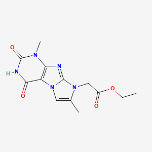 Ethyl 2-(1,7-dimethyl-2,4-dioxo-1,3,5-trihydro-4-imidazolino[1,2-h]purin-8-yl) acetate