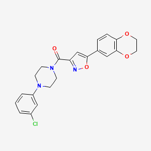 molecular formula C22H20ClN3O4 B2778573 (4-(3-Chlorophenyl)piperazin-1-yl)(5-(2,3-dihydrobenzo[b][1,4]dioxin-6-yl)isoxazol-3-yl)methanone CAS No. 898508-81-1