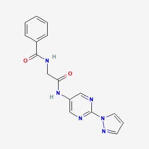 N-(2-((2-(1H-pyrazol-1-yl)pyrimidin-5-yl)amino)-2-oxoethyl)benzamide