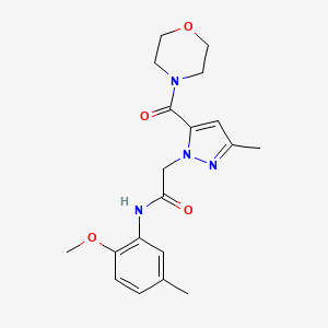 molecular formula C19H24N4O4 B2778584 N-(2-methoxy-5-methylphenyl)-2-(3-methyl-5-(morpholine-4-carbonyl)-1H-pyrazol-1-yl)acetamide CAS No. 1170287-76-9