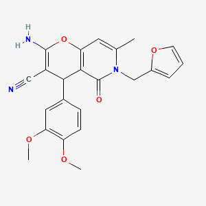 molecular formula C23H21N3O5 B2778587 2-amino-4-(3,4-dimethoxyphenyl)-6-(furan-2-ylmethyl)-7-methyl-5-oxo-5,6-dihydro-4H-pyrano[3,2-c]pyridine-3-carbonitrile CAS No. 710317-07-0