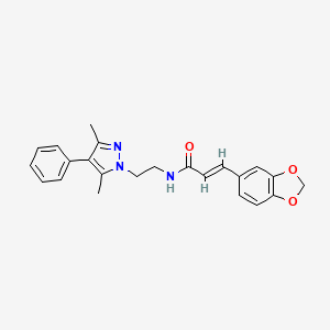 molecular formula C23H23N3O3 B2778593 (E)-3-(苯并[d][1,3]二噁杂环-5-基)-N-(2-(3,5-二甲基-4-苯基-1H-吡唑-1-基)乙基)丙烯酰胺 CAS No. 2035006-93-8