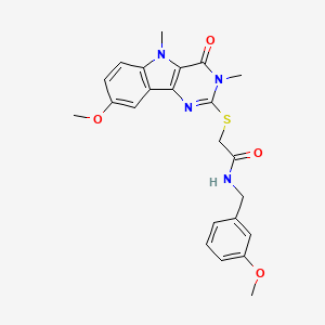 molecular formula C23H24N4O4S B2778598 2-({8-methoxy-3,5-dimethyl-4-oxo-3H,4H,5H-pyrimido[5,4-b]indol-2-yl}sulfanyl)-N-[(3-methoxyphenyl)methyl]acetamide CAS No. 1113102-44-5