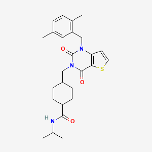molecular formula C26H33N3O3S B2778611 4-((1-(2,5-dimethylbenzyl)-2,4-dioxo-1,2-dihydrothieno[3,2-d]pyrimidin-3(4H)-yl)methyl)-N-isopropylcyclohexanecarboxamide CAS No. 932345-01-2