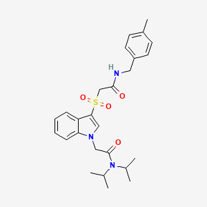 molecular formula C26H33N3O4S B2778616 N,N-二异丙基-2-(3-((2-((4-甲基苯甲基)氨基)-2-氧代乙基)磺酰)-1H-吲哚-1-基)乙酰胺 CAS No. 894004-00-3