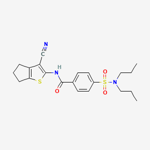 molecular formula C21H25N3O3S2 B2778617 N-(3-cyano-5,6-dihydro-4H-cyclopenta[b]thiophen-2-yl)-4-(N,N-dipropylsulfamoyl)benzamide CAS No. 312917-46-7