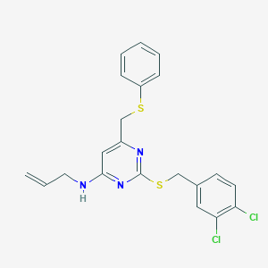 molecular formula C21H19Cl2N3S2 B2778647 N-allyl-2-[(3,4-dichlorobenzyl)sulfanyl]-6-[(phenylsulfanyl)methyl]-4-pyrimidinamine CAS No. 341965-54-6