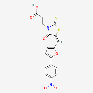 molecular formula C17H12N2O6S2 B2778651 (E)-3-(5-((5-(4-nitrophenyl)furan-2-yl)methylene)-4-oxo-2-thioxothiazolidin-3-yl)propanoic acid CAS No. 300377-05-3