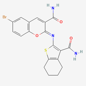 molecular formula C19H16BrN3O3S B2778655 (2Z)-6-bromo-2-[(3-carbamoyl-4,5,6,7-tetrahydro-1-benzothiophen-2-yl)imino]-2H-chromene-3-carboxamide CAS No. 310452-92-7
