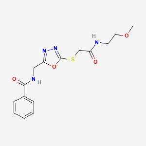 molecular formula C15H18N4O4S B2778660 N-[[5-(2-(2-甲氧基乙基氨基)-2-氧代乙基)硫代-1,3,4-噁二唑-2-基]甲基]苯甲酰胺 CAS No. 872613-42-8