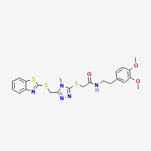 molecular formula C23H25N5O3S3 B2778669 2-((5-((benzo[d]thiazol-2-ylthio)methyl)-4-methyl-4H-1,2,4-triazol-3-yl)thio)-N-(3,4-dimethoxyphenethyl)acetamide CAS No. 385786-64-1