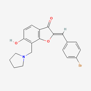 molecular formula C20H18BrNO3 B2778686 (Z)-2-(4-bromobenzylidene)-6-hydroxy-7-(pyrrolidin-1-ylmethyl)benzofuran-3(2H)-one CAS No. 896844-79-4