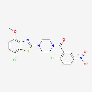 molecular formula C19H16Cl2N4O4S B2778692 (4-(7-Chloro-4-methoxybenzo[d]thiazol-2-yl)piperazin-1-yl)(2-chloro-5-nitrophenyl)methanone CAS No. 886955-25-5