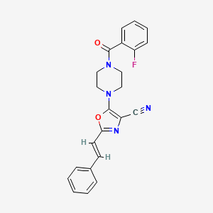 (E)-5-(4-(2-fluorobenzoyl)piperazin-1-yl)-2-styryloxazole-4-carbonitrile