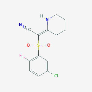 molecular formula C13H12ClFN2O2S B2778737 (2E)-[(5-chloro-2-fluorophenyl)sulfonyl](piperidin-2-ylidene)acetonitrile CAS No. 1454881-61-8