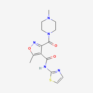 molecular formula C14H17N5O3S B2778744 5-methyl-3-(4-methylpiperazine-1-carbonyl)-N-(1,3-thiazol-2-yl)-1,2-oxazole-4-carboxamide CAS No. 338408-91-6