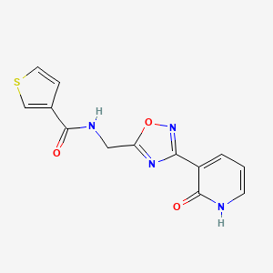 molecular formula C13H10N4O3S B2778776 N-((3-(2-oxo-1,2-dihydropyridin-3-yl)-1,2,4-oxadiazol-5-yl)methyl)thiophene-3-carboxamide CAS No. 2034275-04-0