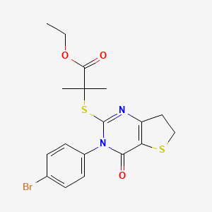 molecular formula C18H19BrN2O3S2 B2778785 ethyl 2-{[3-(4-bromophenyl)-4-oxo-3H,4H,6H,7H-thieno[3,2-d]pyrimidin-2-yl]sulfanyl}-2-methylpropanoate CAS No. 687567-34-6