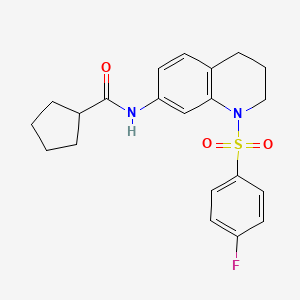 molecular formula C21H23FN2O3S B2778808 N-[1-(4-fluorobenzenesulfonyl)-1,2,3,4-tetrahydroquinolin-7-yl]cyclopentanecarboxamide CAS No. 1005299-89-7