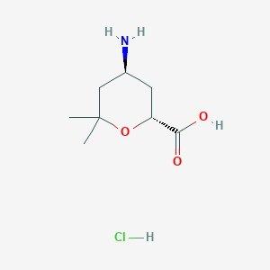 molecular formula C8H16ClNO3 B2778845 (2R,4S)-4-Amino-6,6-dimethyloxane-2-carboxylic acid;hydrochloride CAS No. 2378490-47-0