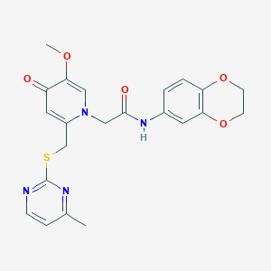 molecular formula C22H22N4O5S B2778861 N-(2,3-dihydro-1,4-benzodioxin-6-yl)-2-[5-methoxy-2-{[(4-methylpyrimidin-2-yl)thio]methyl}-4-oxopyridin-1(4H)-yl]acetamide CAS No. 950464-24-1