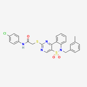molecular formula C26H21ClN4O3S2 B2778871 N-(4-chlorophenyl)-2-{[6-(3-methylbenzyl)-5,5-dioxido-6H-pyrimido[5,4-c][2,1]benzothiazin-2-yl]thio}acetamide CAS No. 932449-01-9