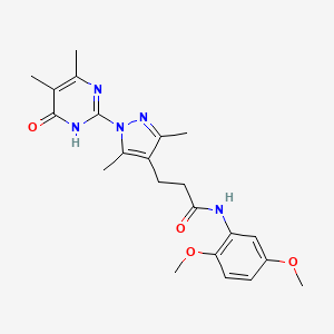 molecular formula C22H27N5O4 B2778878 N-(2,5-dimethoxyphenyl)-3-(1-(4,5-dimethyl-6-oxo-1,6-dihydropyrimidin-2-yl)-3,5-dimethyl-1H-pyrazol-4-yl)propanamide CAS No. 1170889-34-5