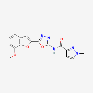 molecular formula C16H13N5O4 B2778921 N-(5-(7-methoxybenzofuran-2-yl)-1,3,4-oxadiazol-2-yl)-1-methyl-1H-pyrazole-3-carboxamide CAS No. 1170540-82-5